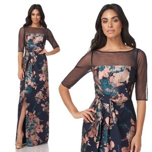 Kay Unger NEW Catrina 3D Bow Floral Metallic Jacquard Column Gown Women's Size 6